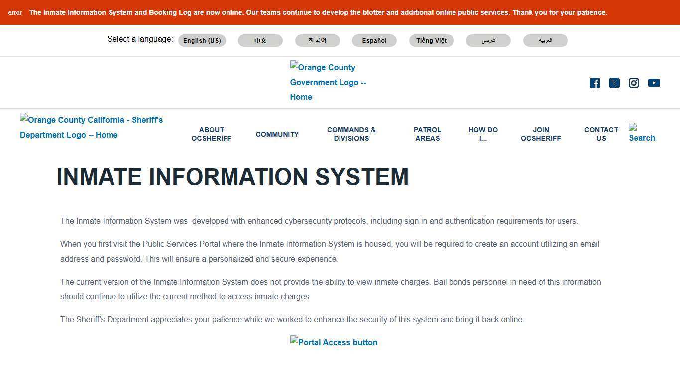 Inmate Information System | Orange County California - Sheriff's Department